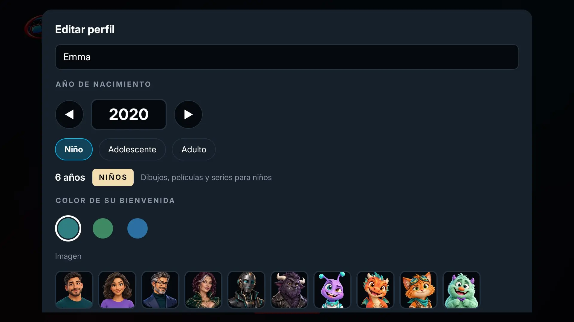Editar perfil en la app: nombre, año de nacimiento y tipo de perfil