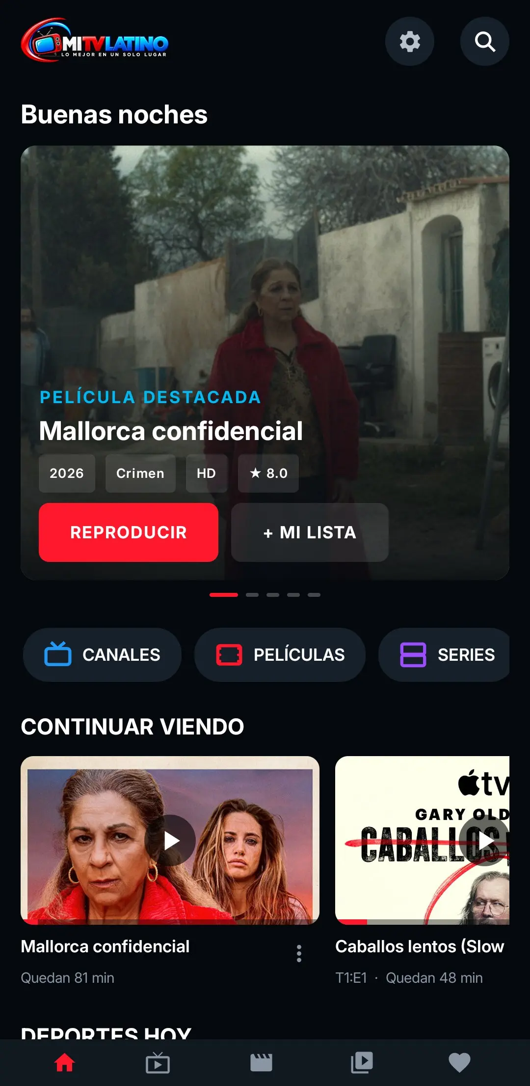 App IPTV con tu marca: pantalla de inicio en el celular