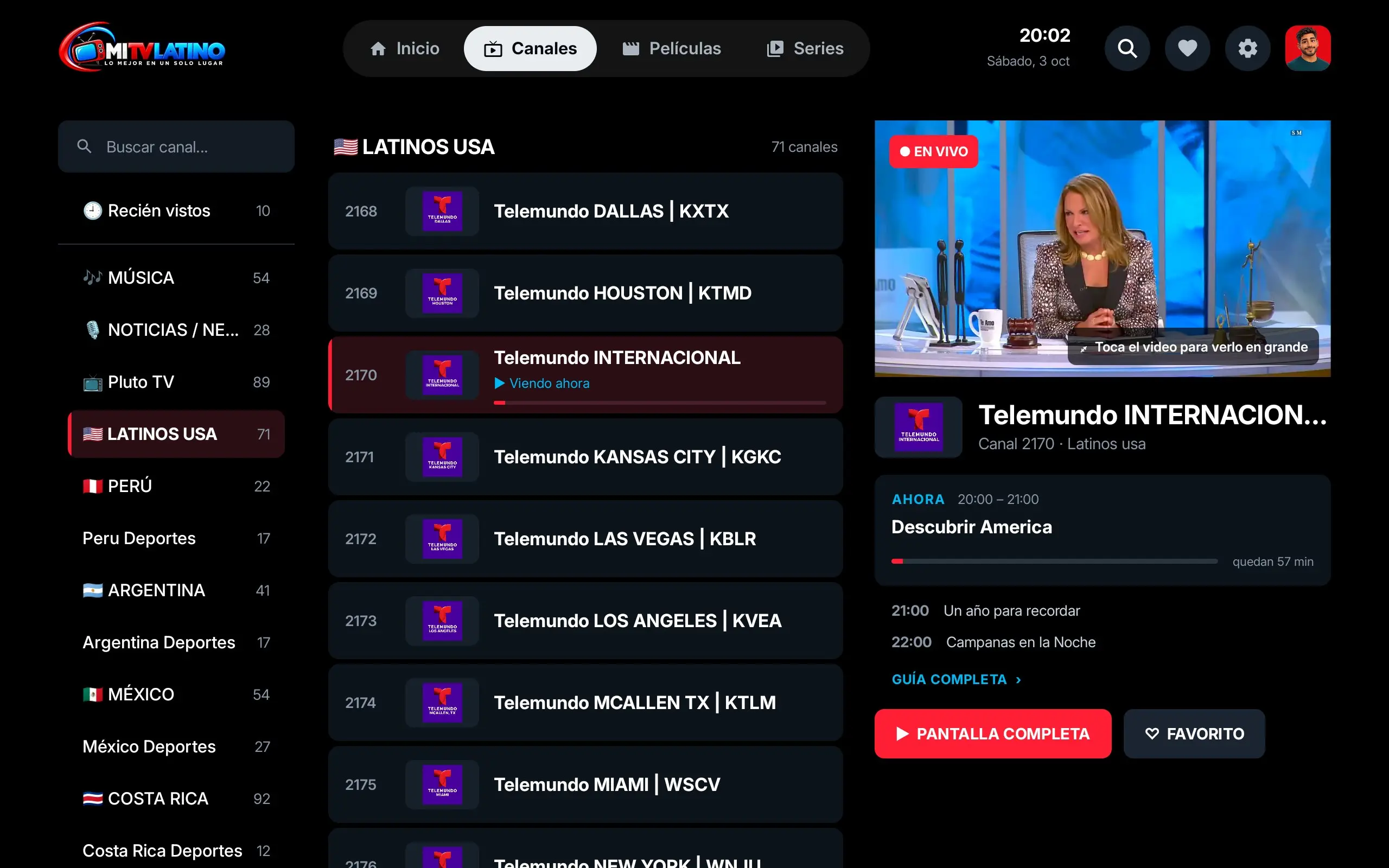 App IPTV en la tablet: En vivo