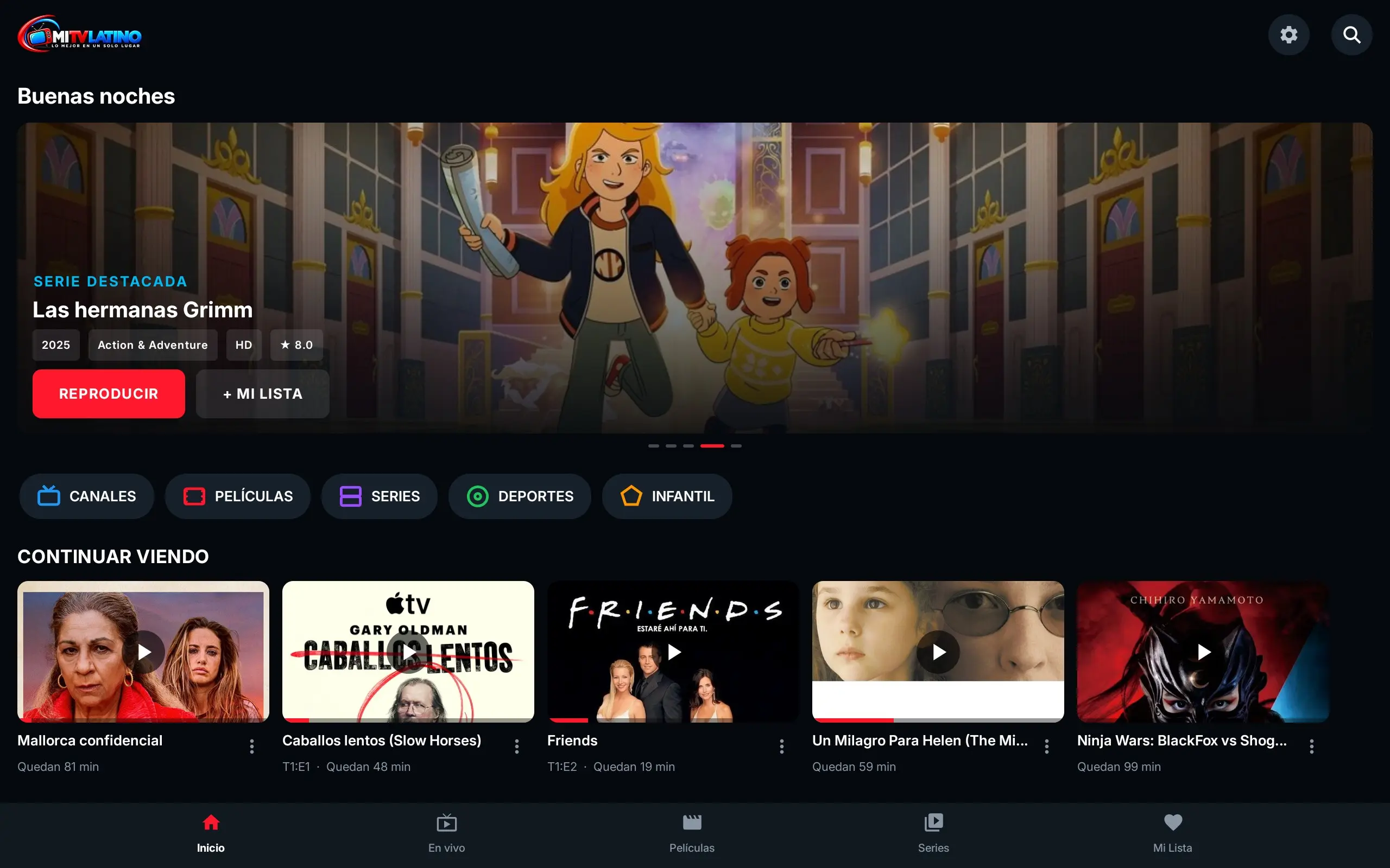 App IPTV en la tablet: Inicio