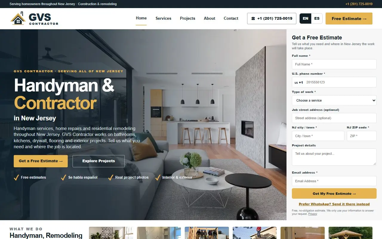 GVS Contractor website, New Jersey
