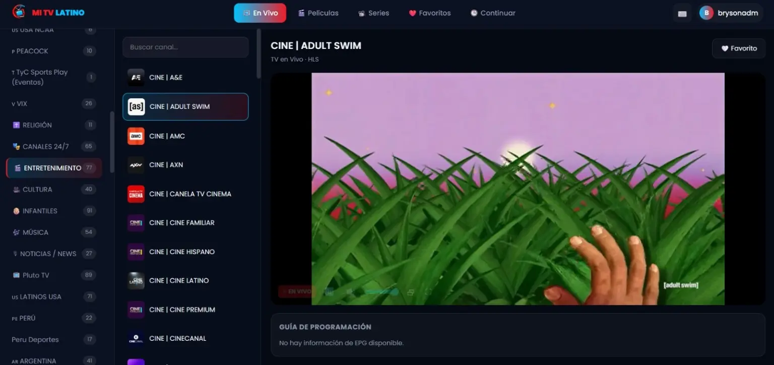 Web player: TV en vivo con lista de canales